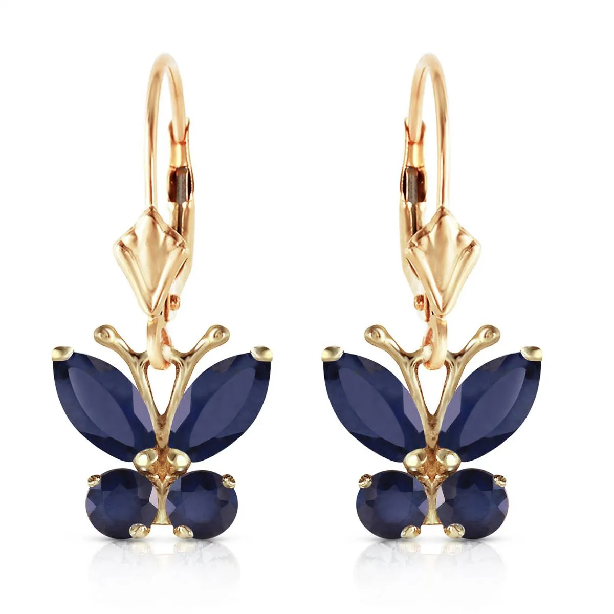 1.24 Carat 14K Solid Yellow Gold Butterfly Earrings Sapphire