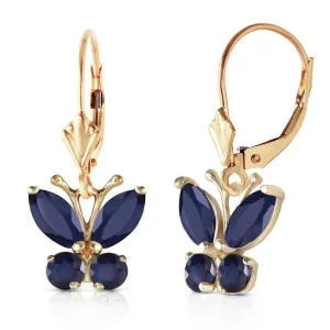 1.24 Carat 14K Solid Yellow Gold Butterfly Earrings Sapphire