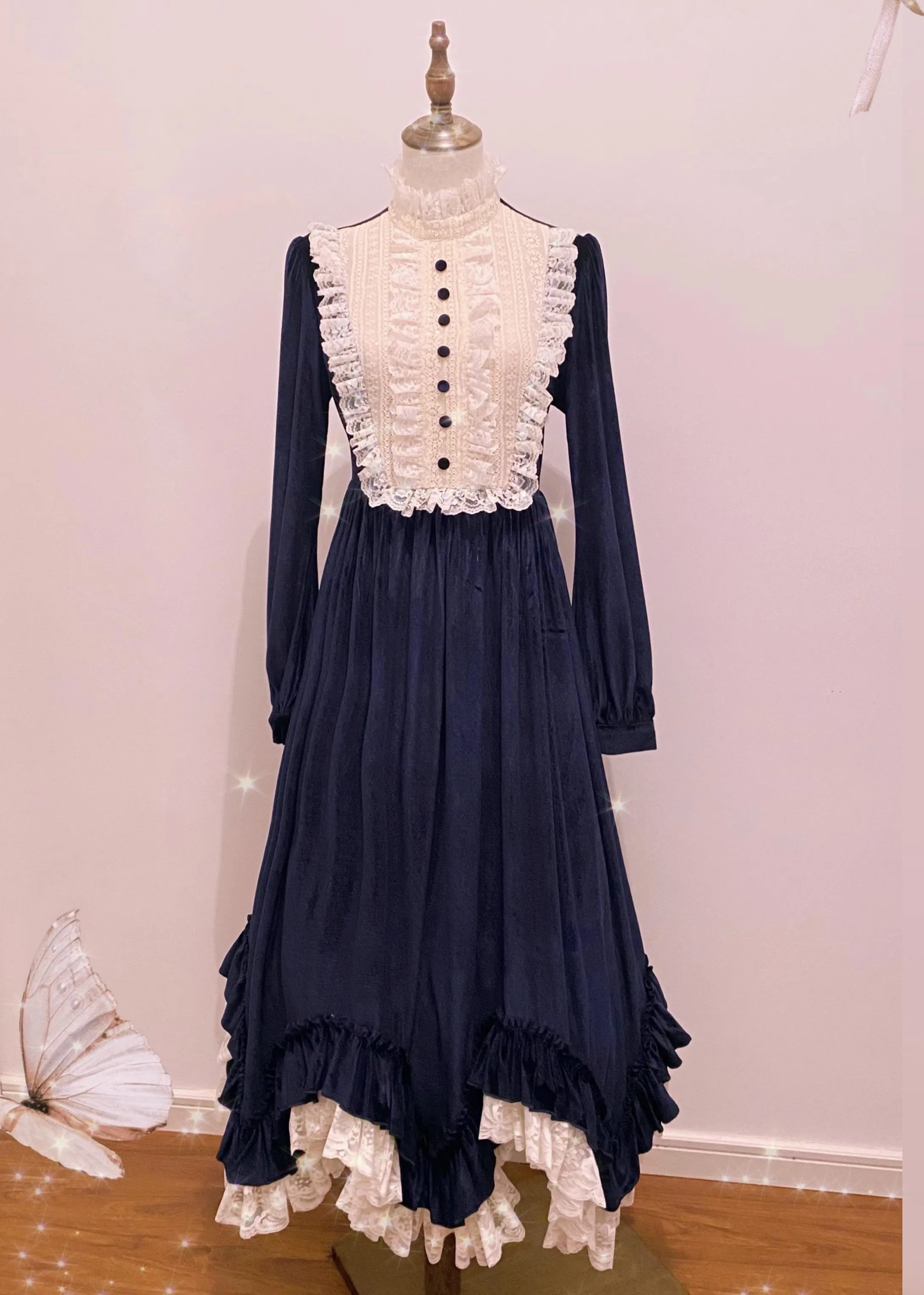 1900s Edwardian Stand Collar Swing Dress