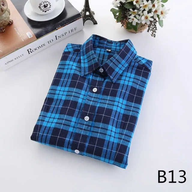 2017 Fashion Women Plaid Shirt Flannel Shirt 5XL Long Sleeve Women Blouse Shirt Cotton Blusas Tops Blouse Plus Size Office Shirt