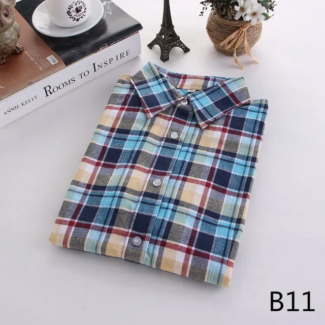 2017 Fashion Women Plaid Shirt Flannel Shirt 5XL Long Sleeve Women Blouse Shirt Cotton Blusas Tops Blouse Plus Size Office Shirt