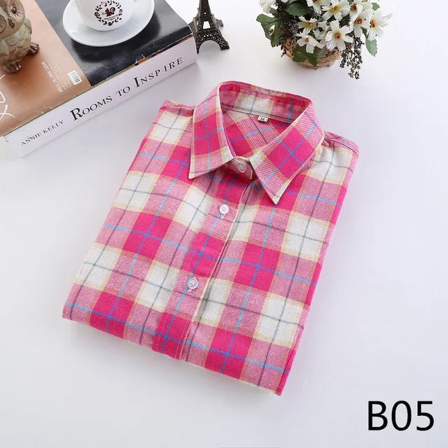 2017 Fashion Women Plaid Shirt Flannel Shirt 5XL Long Sleeve Women Blouse Shirt Cotton Blusas Tops Blouse Plus Size Office Shirt