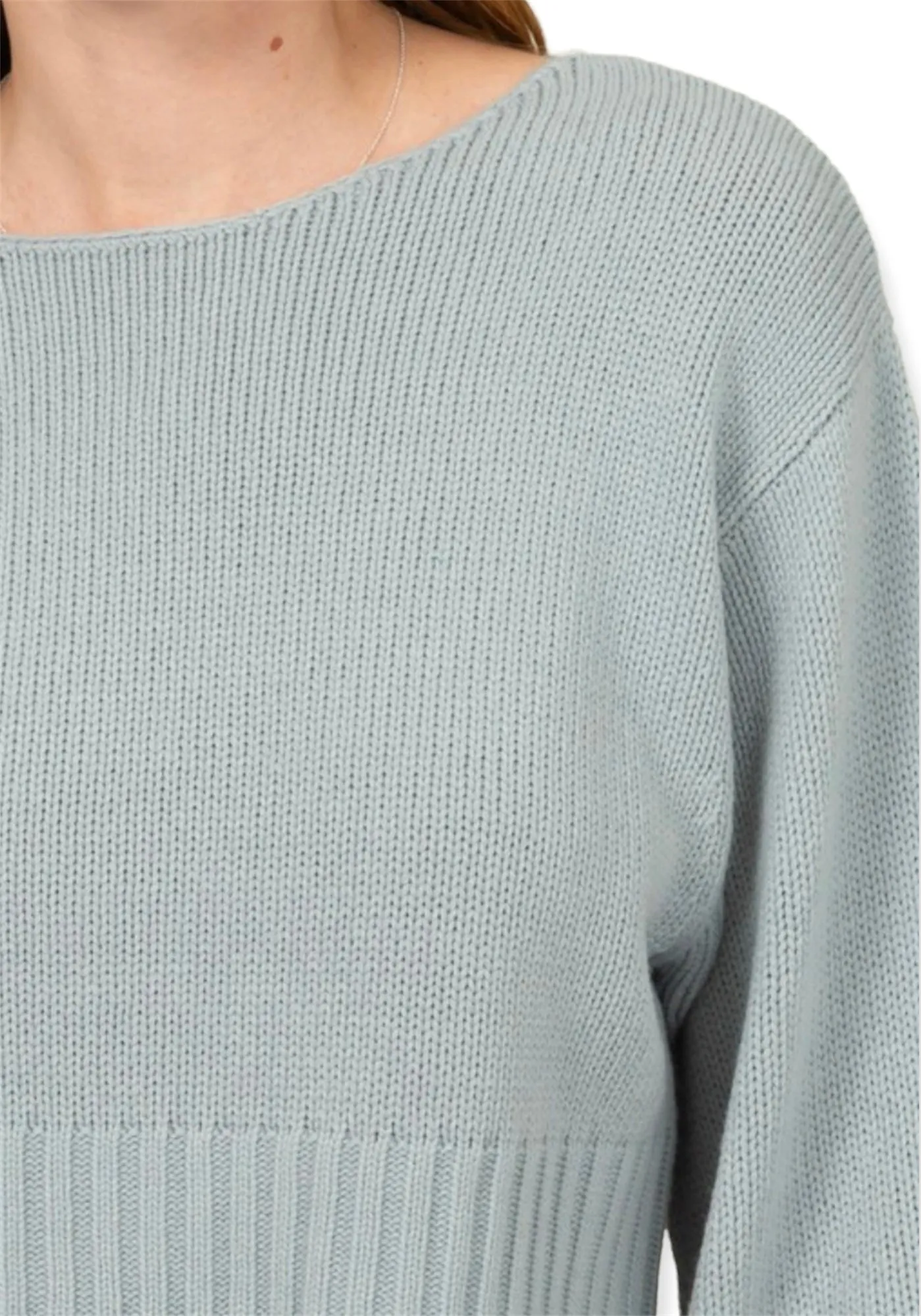 All To Myself Long Puff- Sleeve Cropped Sweater-  Teal