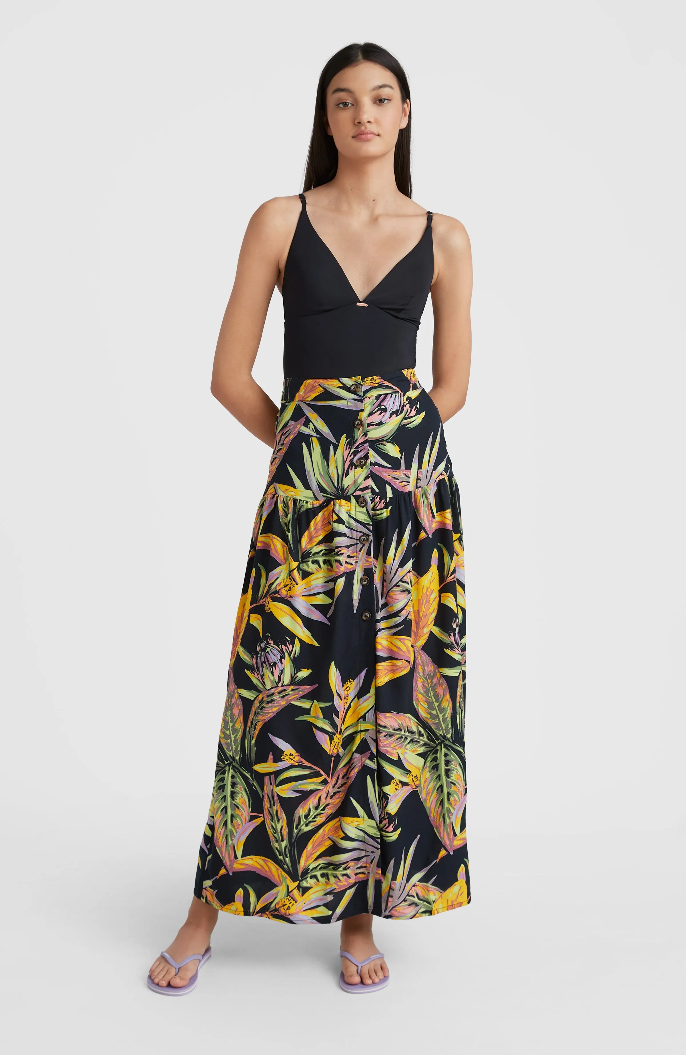 Alofa Maxi Skirt | Black Tropical Flower