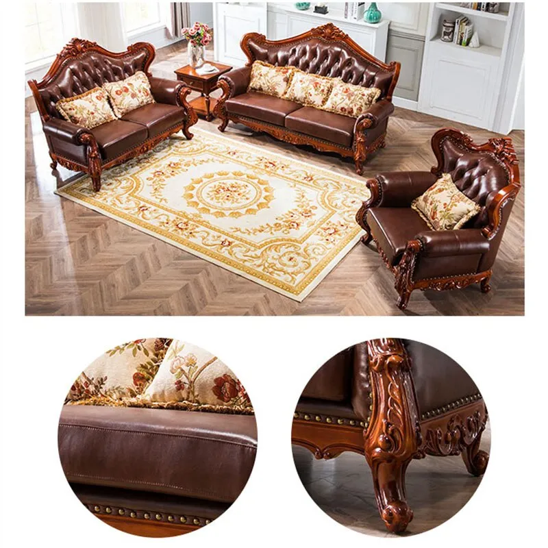 American Leather Art Carved Sofa