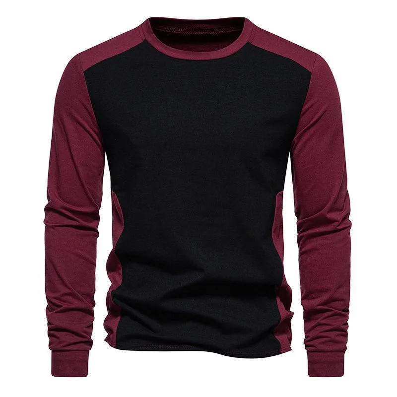 Autumn And Winter New Long Sleeve T-shirt Men's Base Shirt Matching Color Round Neck Sleeve Men's Long Sleeve T-shirt