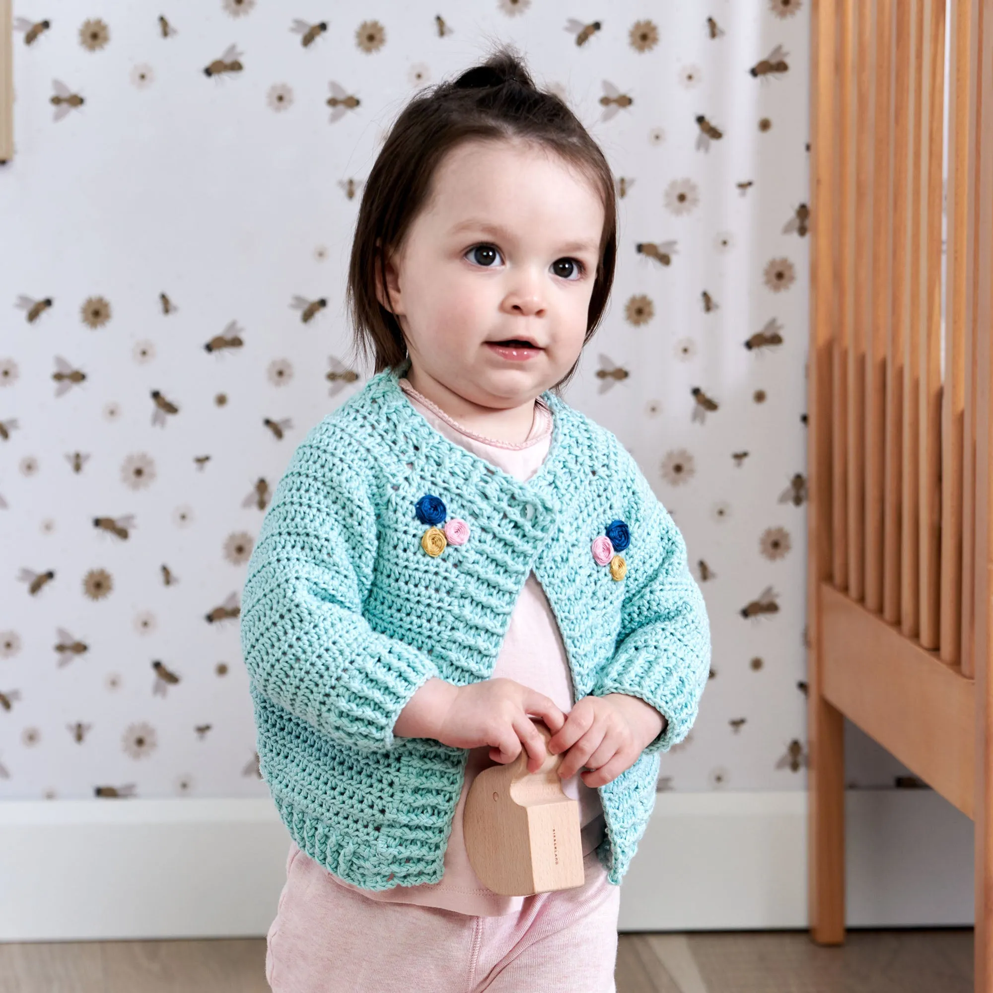 Bernat Embroidered Crochet Baby Cardigan