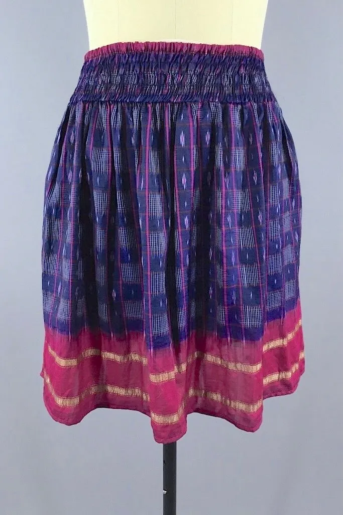 Blue & Pink Indian Silk Sari Skirt