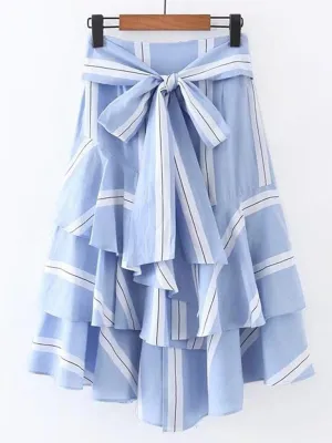 Bow Tie Waist Layered Ruffle Skirt