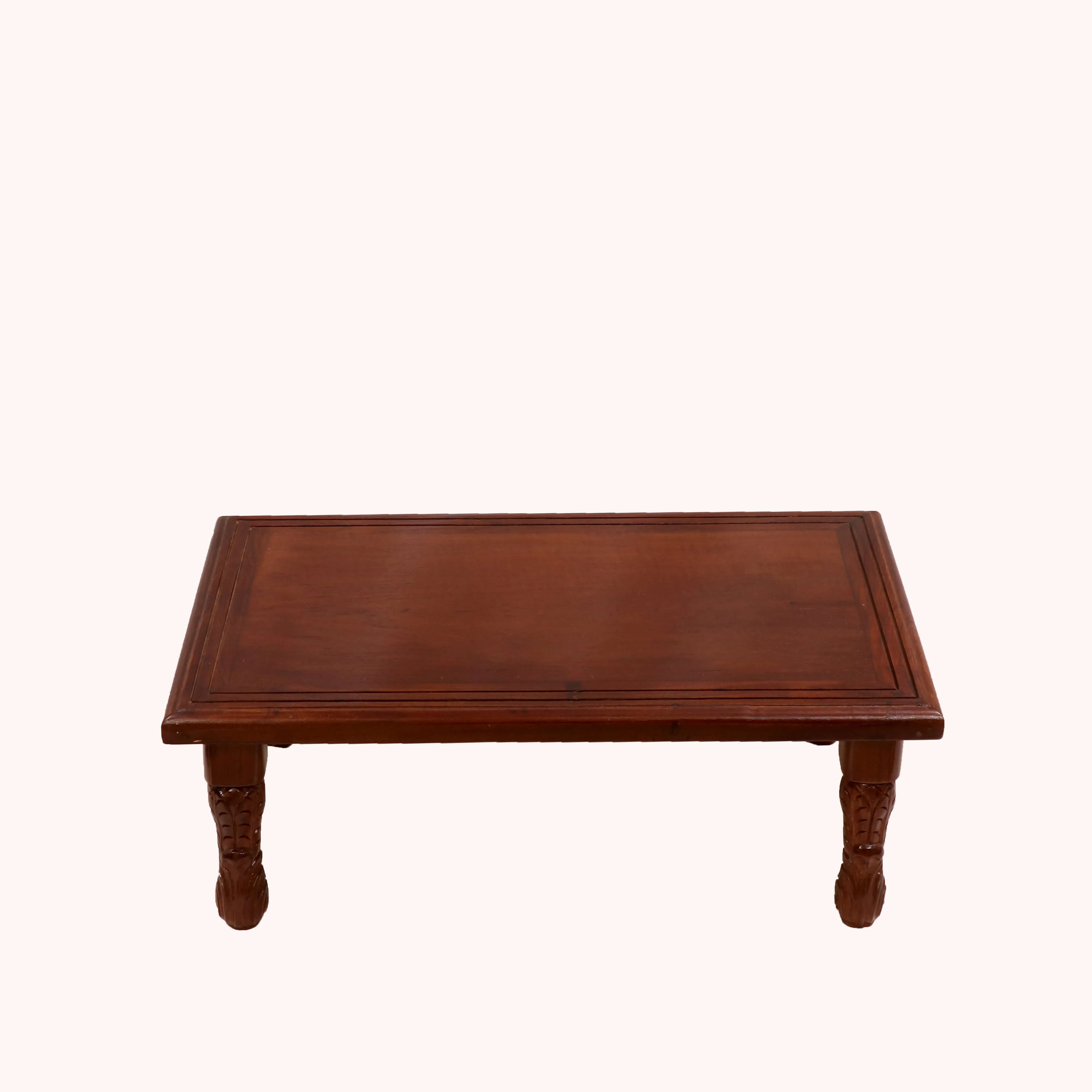 Brown Tone Carved Legs Wooden Folding Table