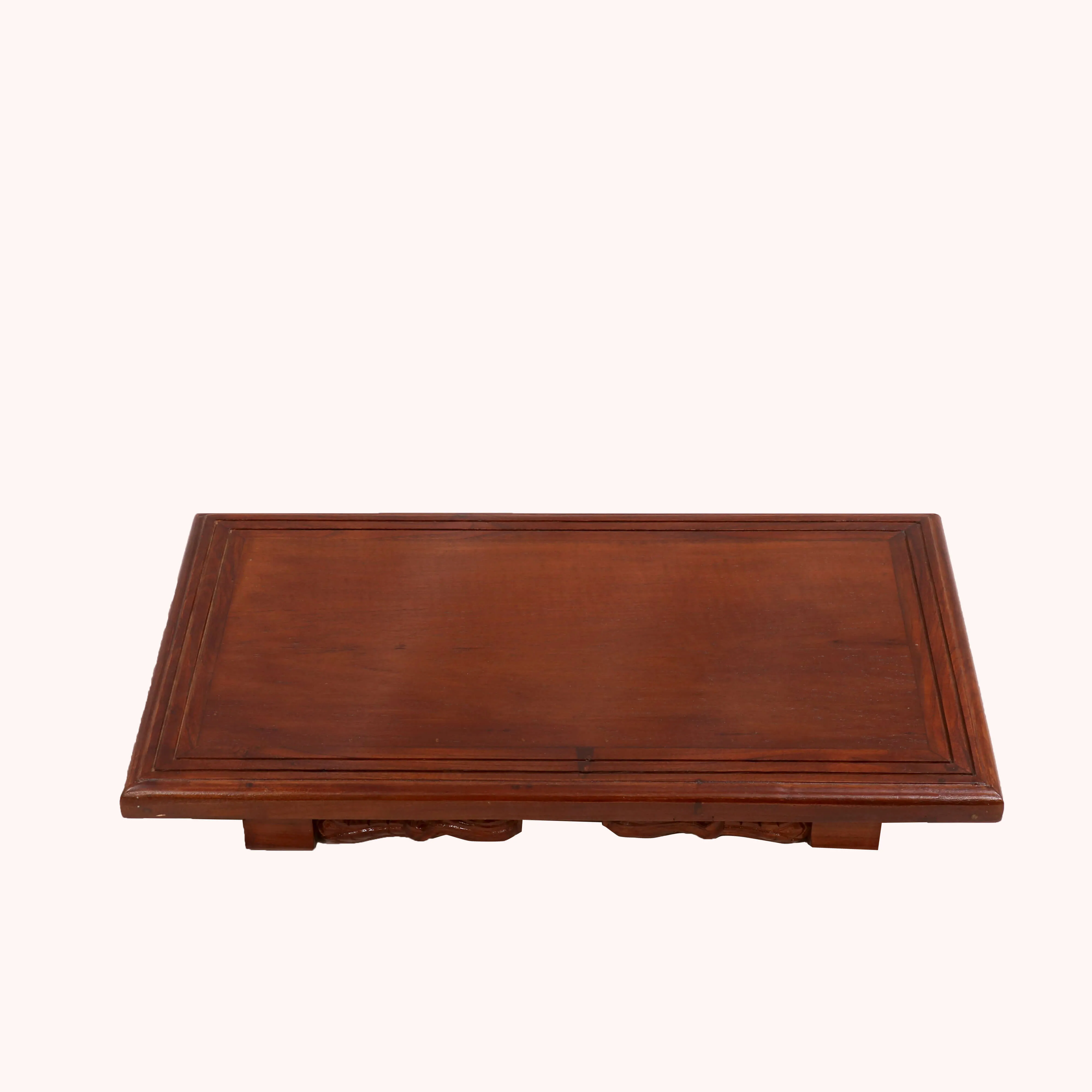 Brown Tone Carved Legs Wooden Folding Table