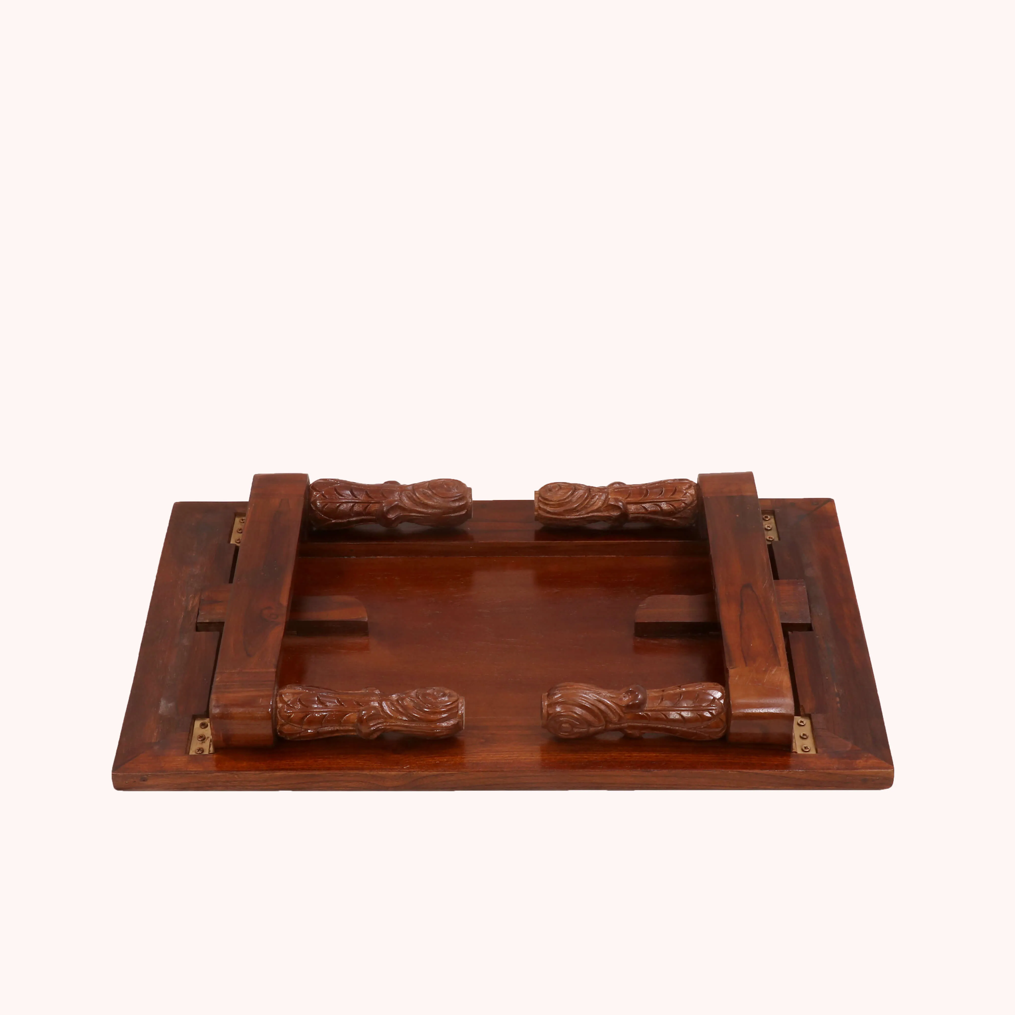 Brown Tone Carved Legs Wooden Folding Table