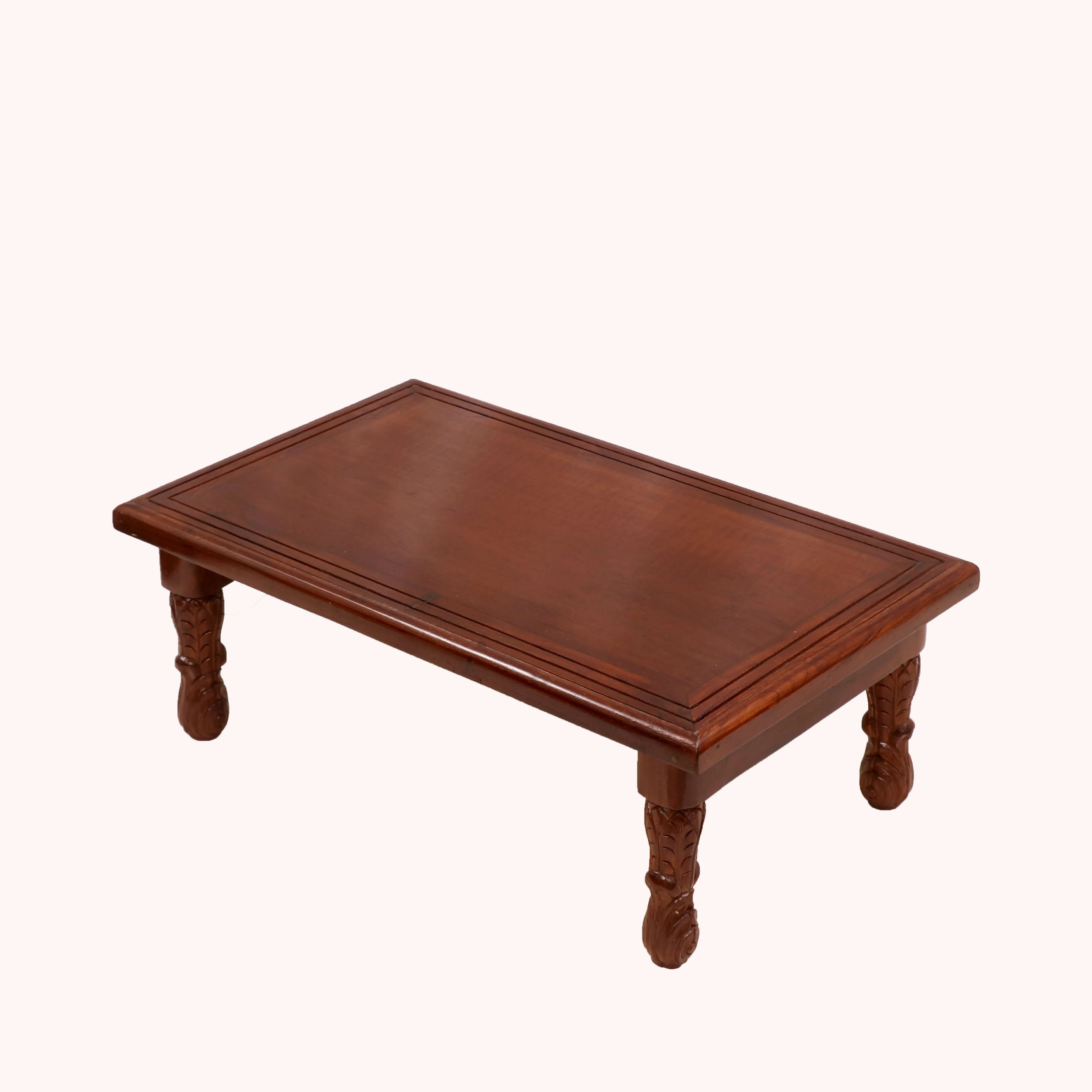 Brown Tone Carved Legs Wooden Folding Table