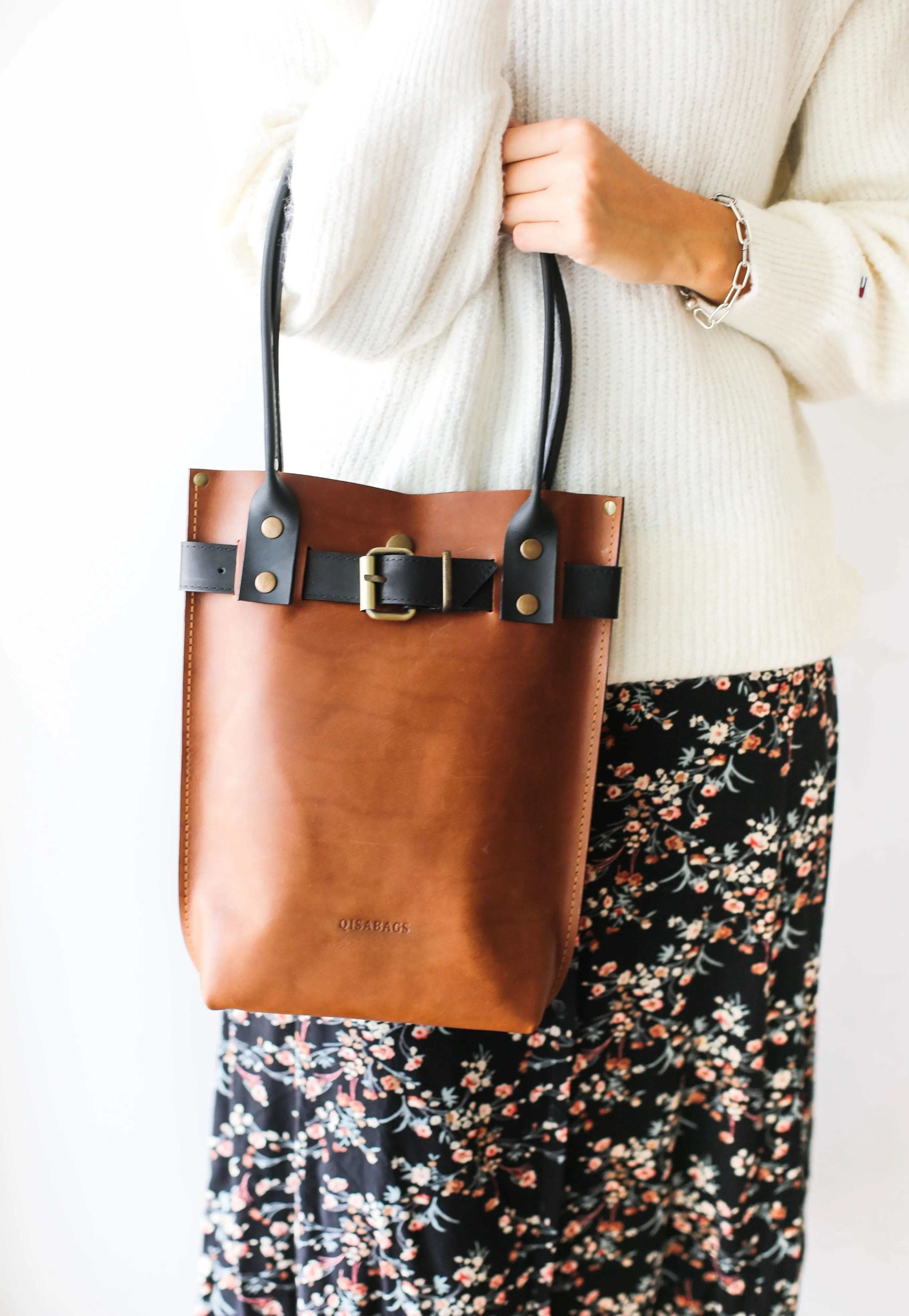 Brown w/ Black Leather Handbag