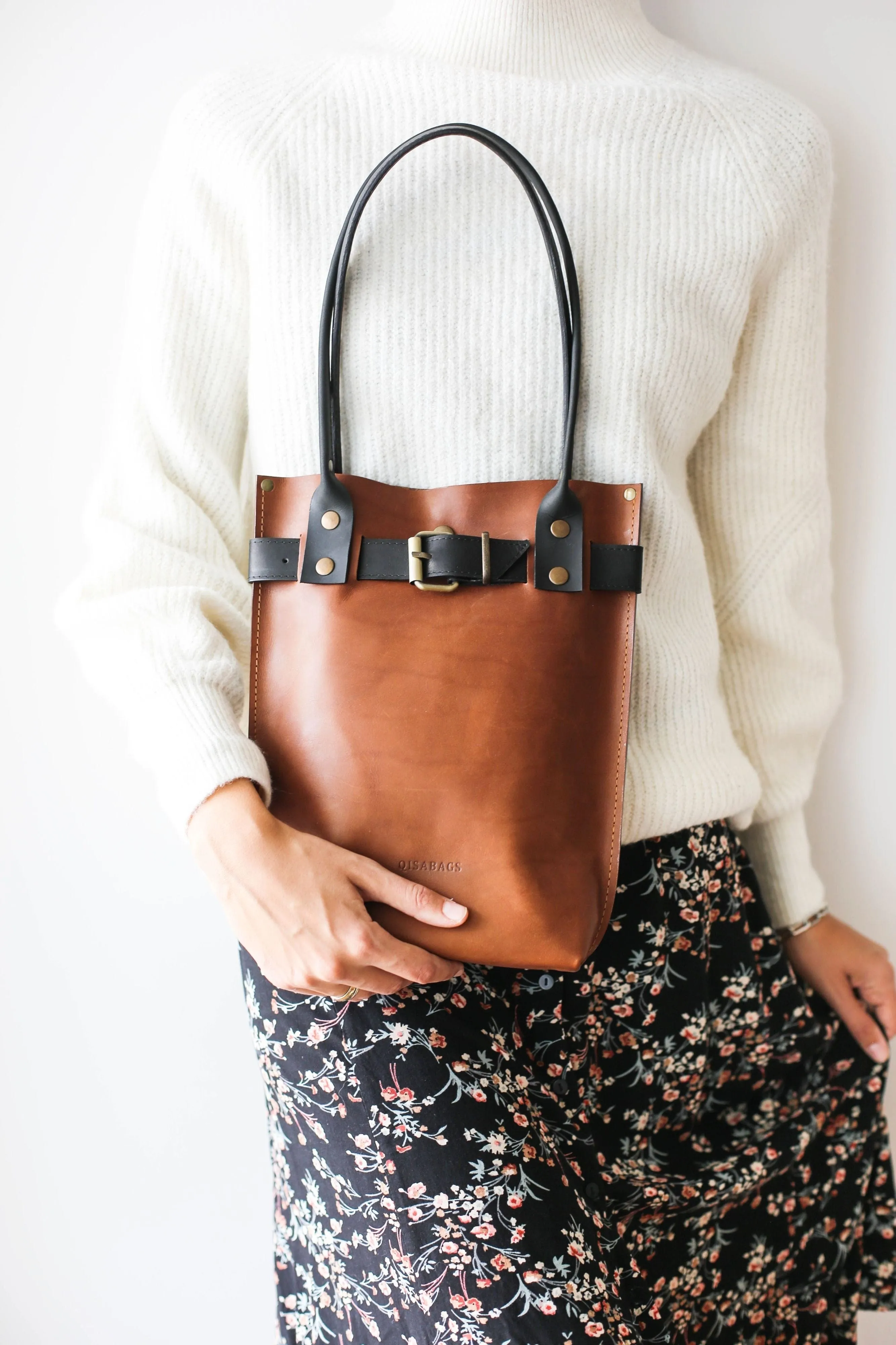 Brown w/ Black Leather Handbag