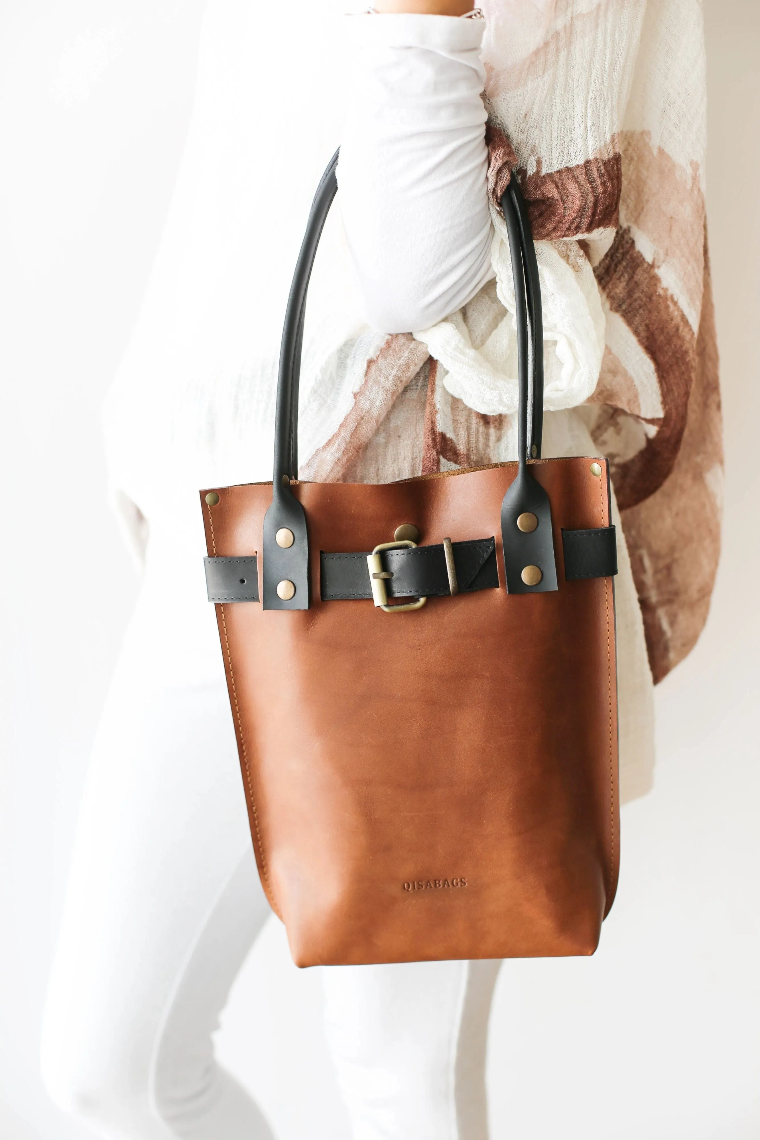 Brown w/ Black Leather Handbag