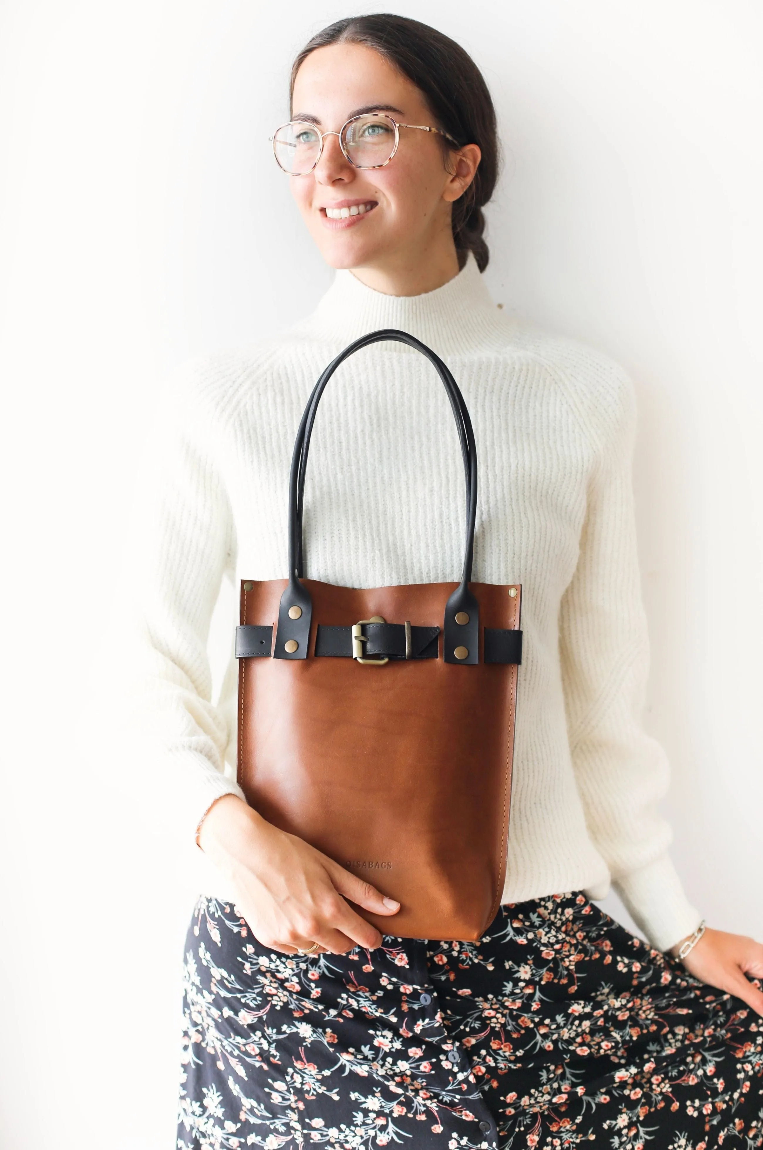 Brown w/ Black Leather Handbag