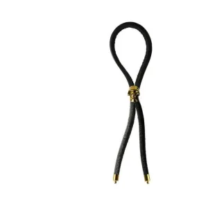 C-RING LASSO GOLD SKULL BEAD LEATHER STRAP BLACK