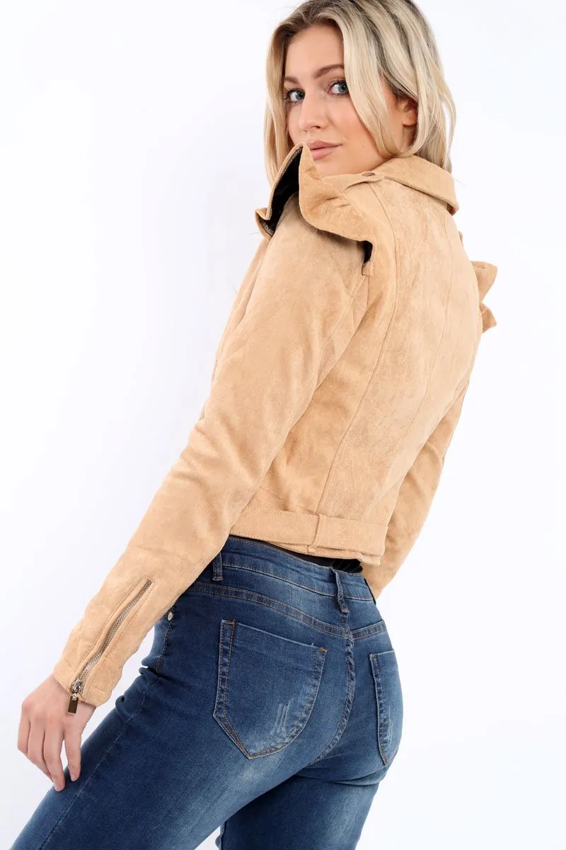 Camel Suede Biker Jacket - Taya