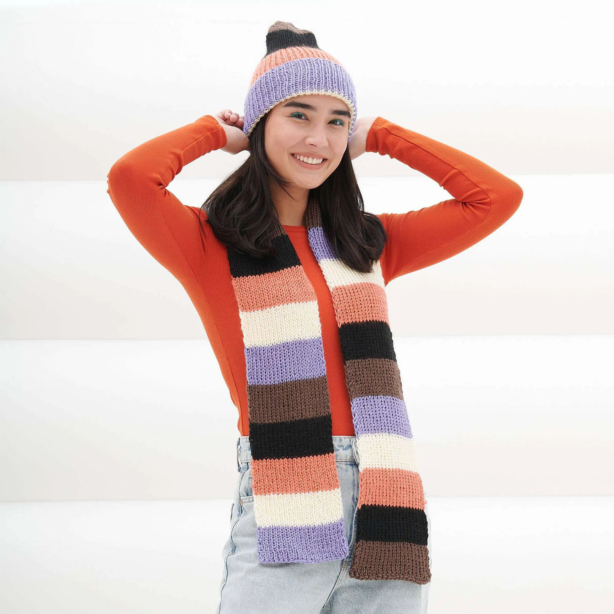 Caron Scrappy Knit Hat & Scarf