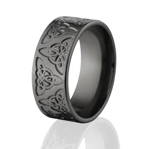 Carved Celtic Wedding Rings: Black Zirconium Band