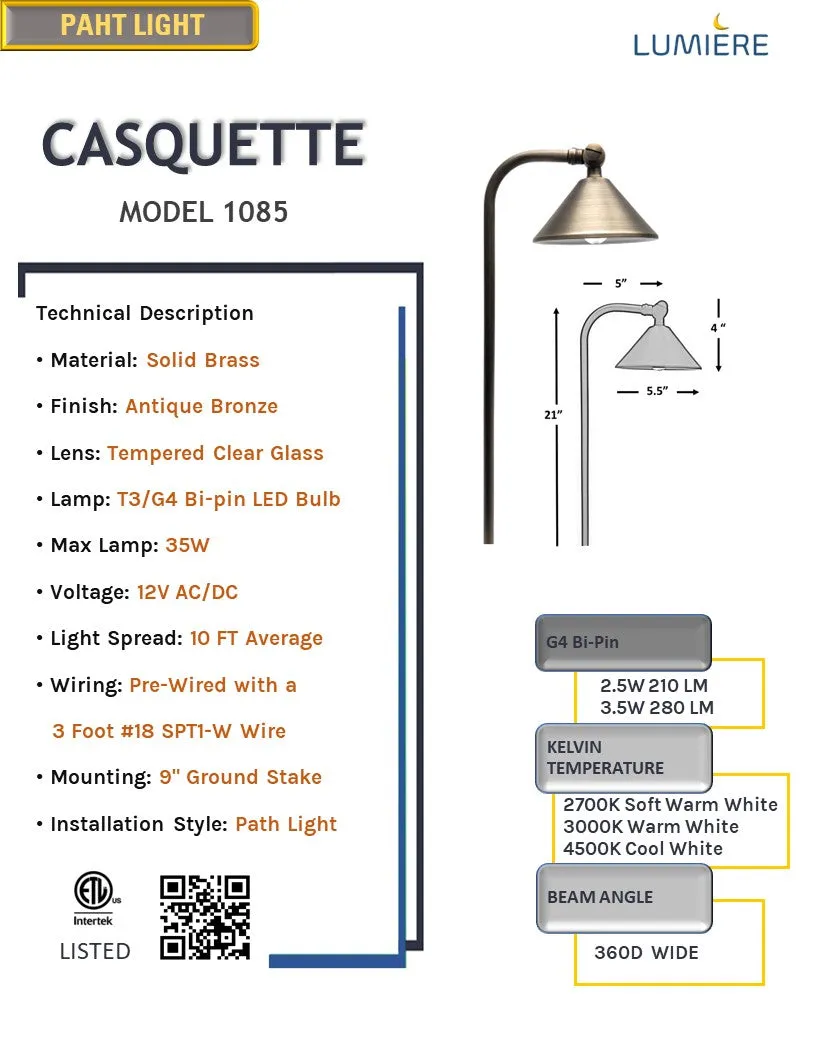 Casquette Solid Brass Directional Pathway Light Antique Bronze