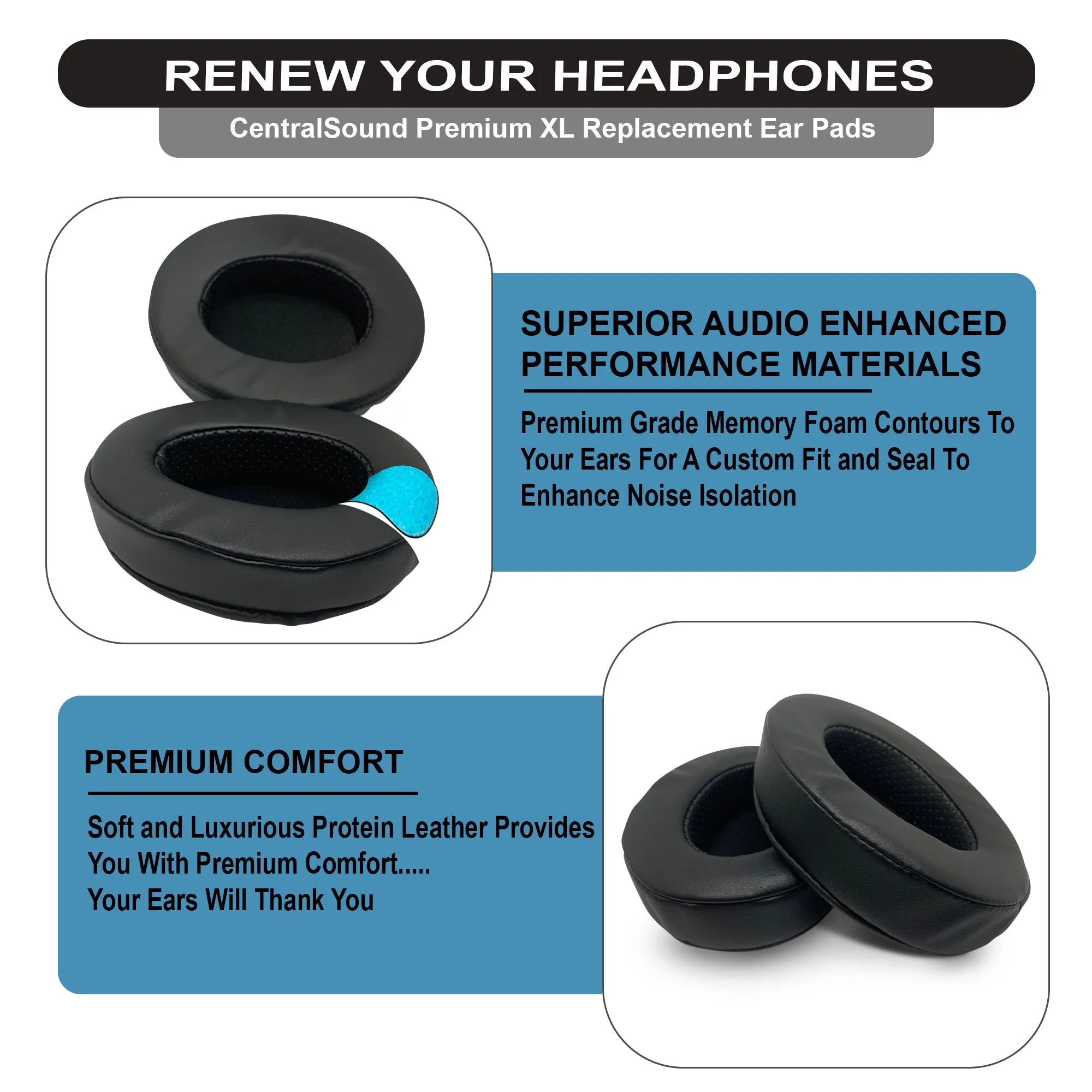 CentralSound Premium XL Upgraded Memory Foam Ear Pad Cushions for Kingston HyperX Gaming Headsets