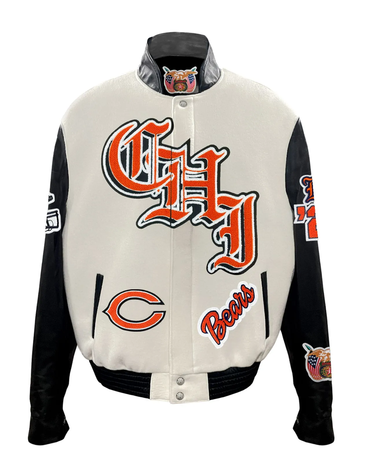 CHICAGO BEARS WOOL & LEATHER VARSITY JACKET Off White/Black