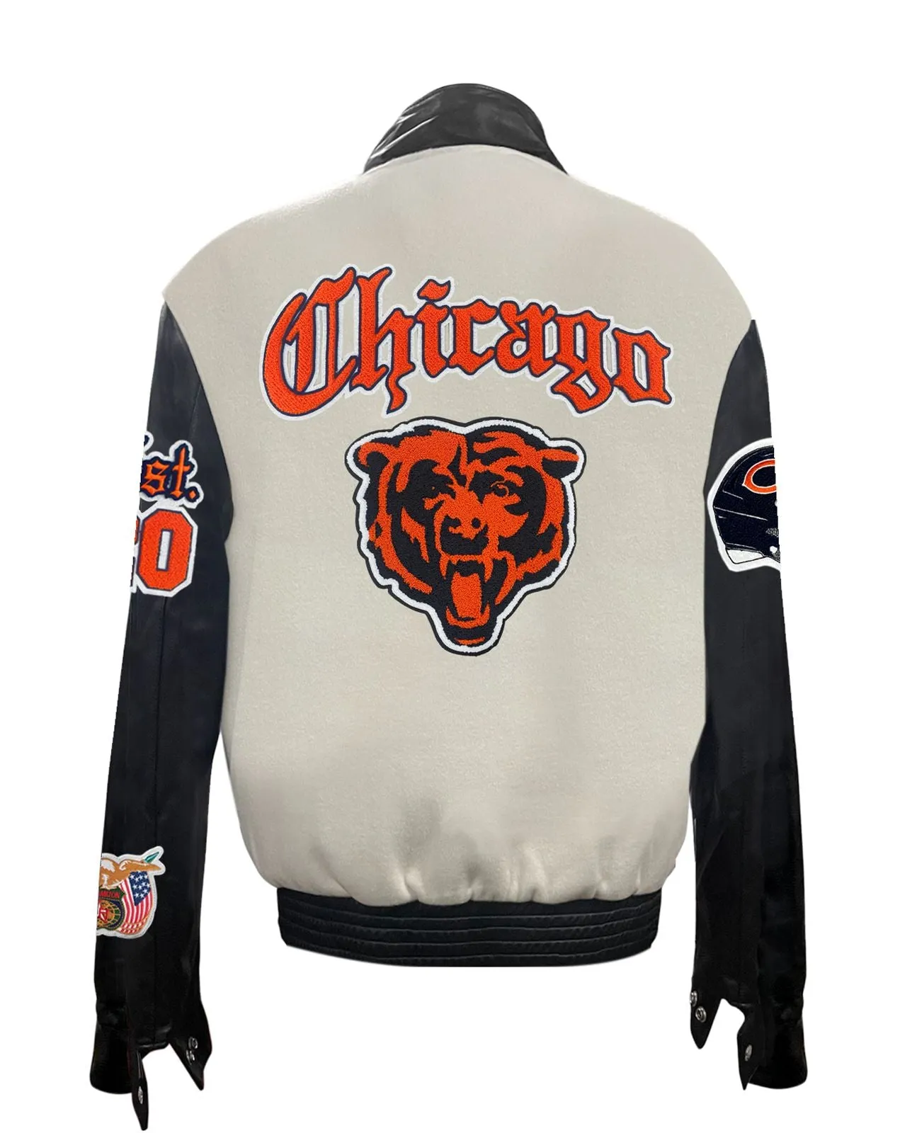 CHICAGO BEARS WOOL & LEATHER VARSITY JACKET Off White/Black