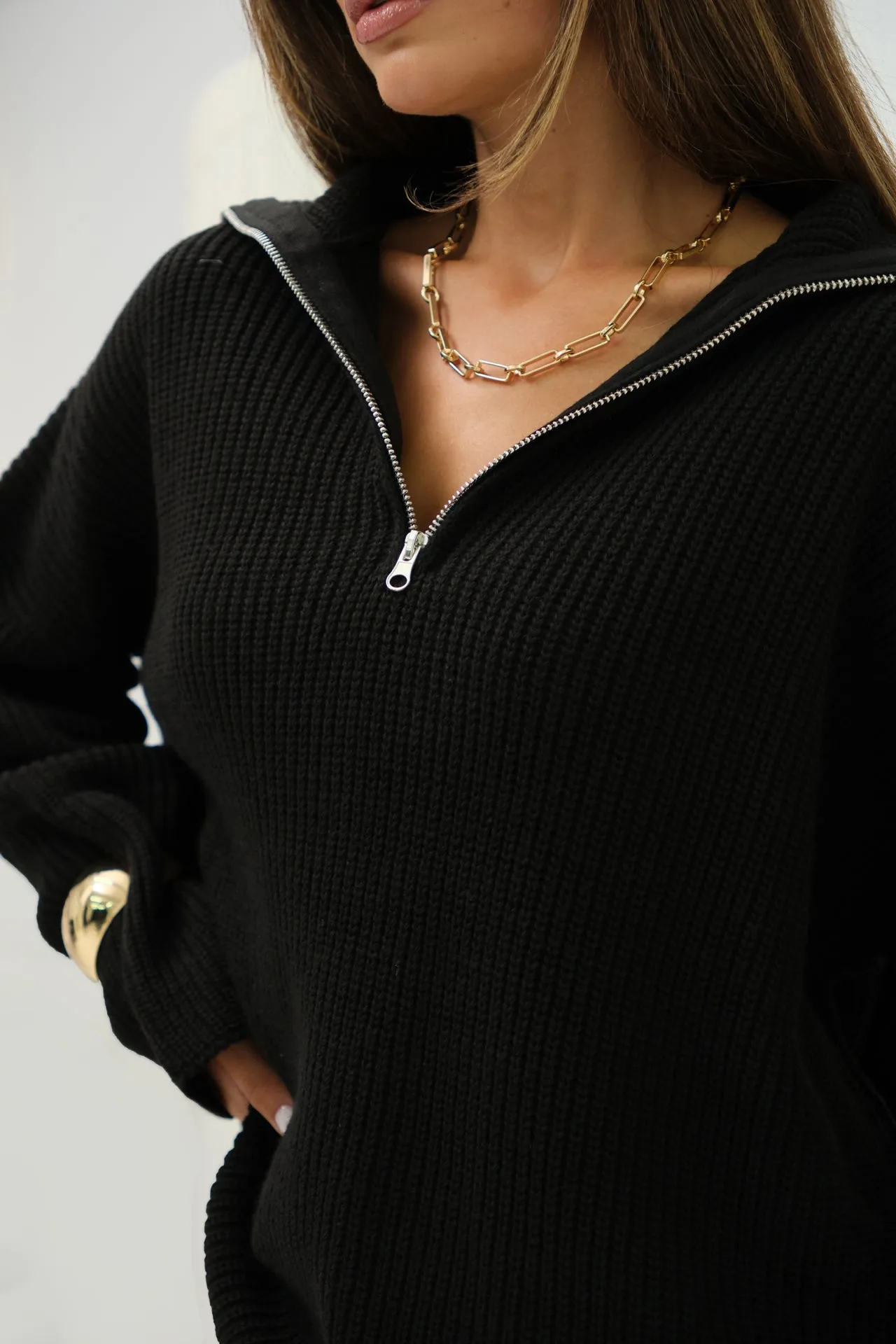 Collar Zipper Detail Sweater