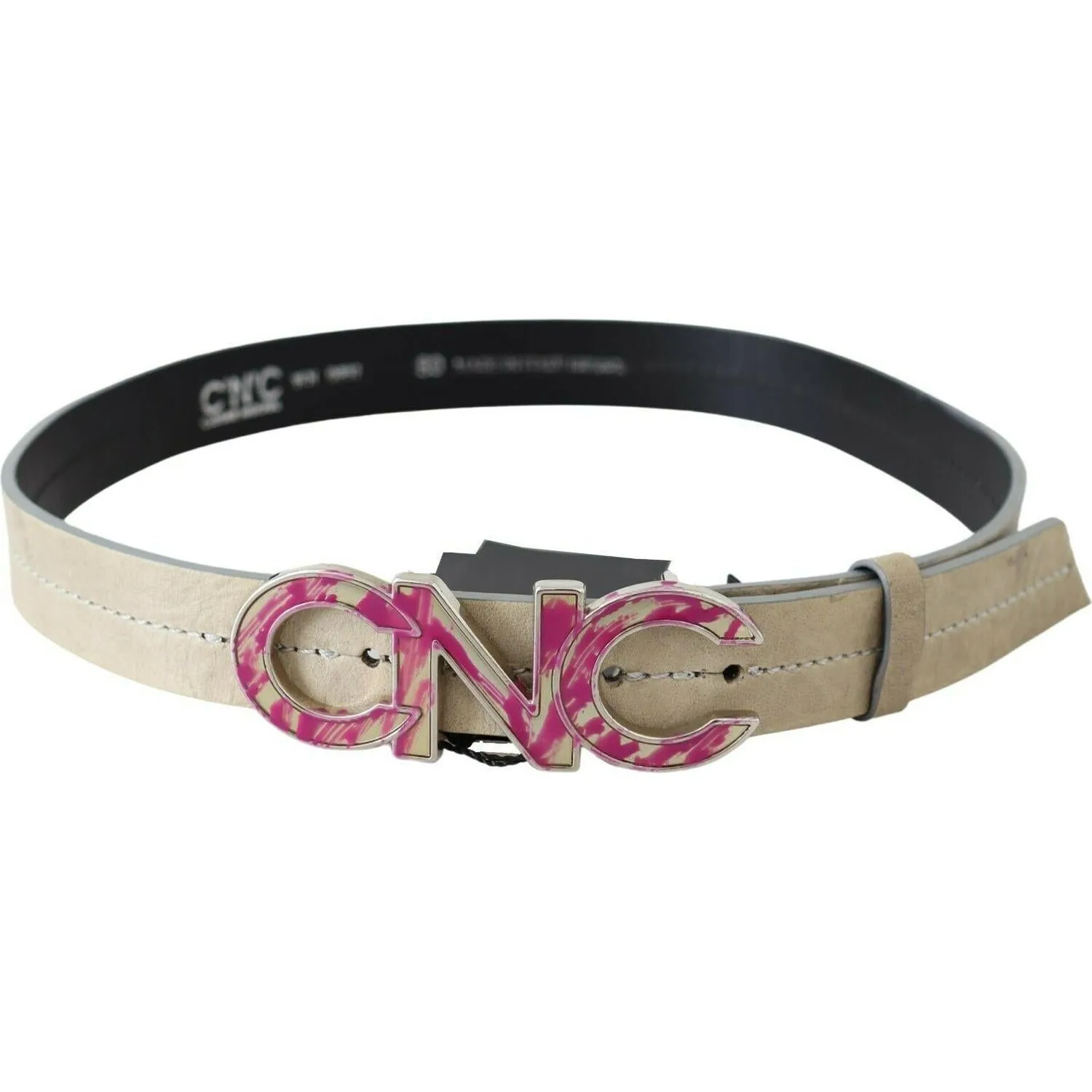 Costume National Beige Leather Fashion Belt with Logo Detail