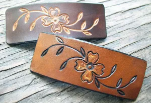 Dogwood Flowers Leather French Barrettes