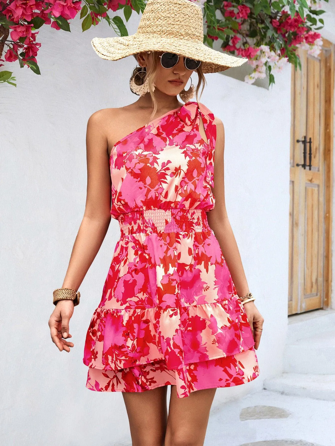 Fashion New Women's Clothing Sloping Shoulder Dress