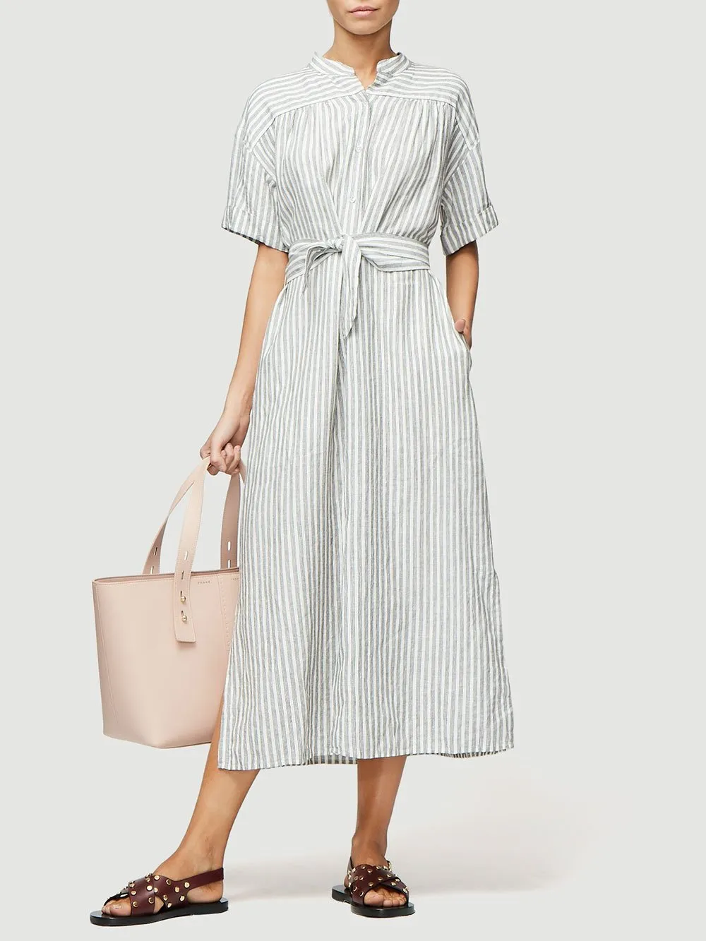 FRAME - Button Up Wrap Dress in Off White Multi