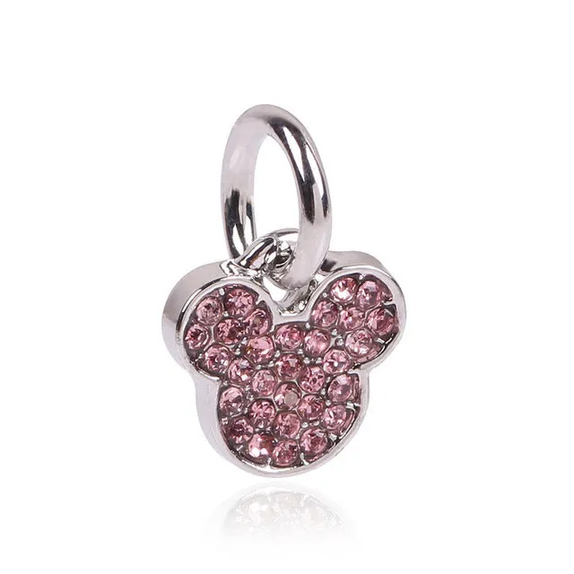 Free shipping 1pc European Silver Crystal Mickey Heanband Hanging Peandant Dangle Bead Charm Fits Pandora Charm Bracelets