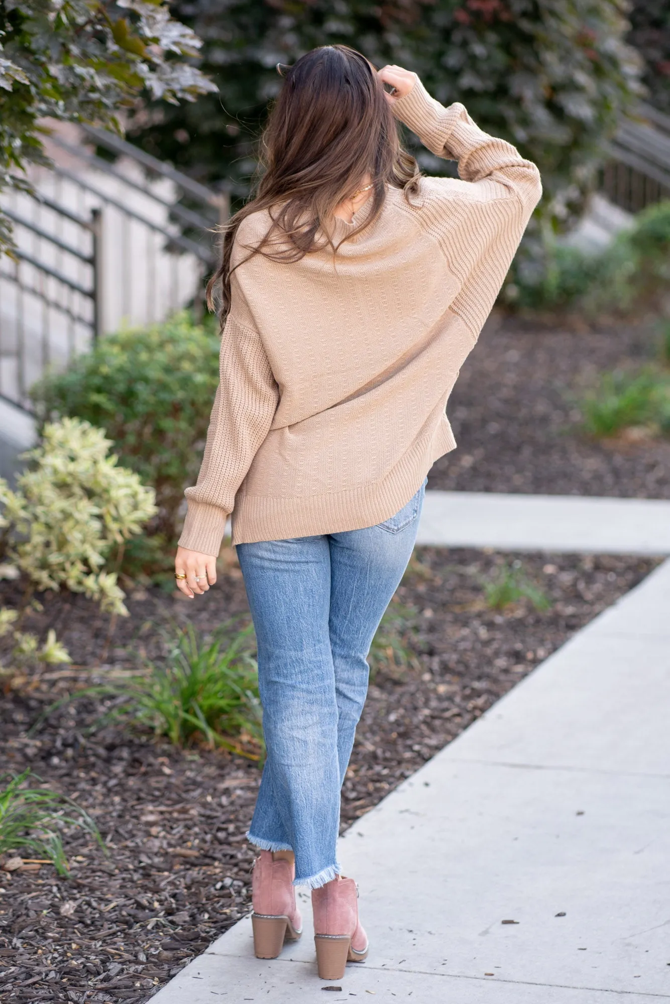 Full Size Side Slit Texture Asymmetric Sweater