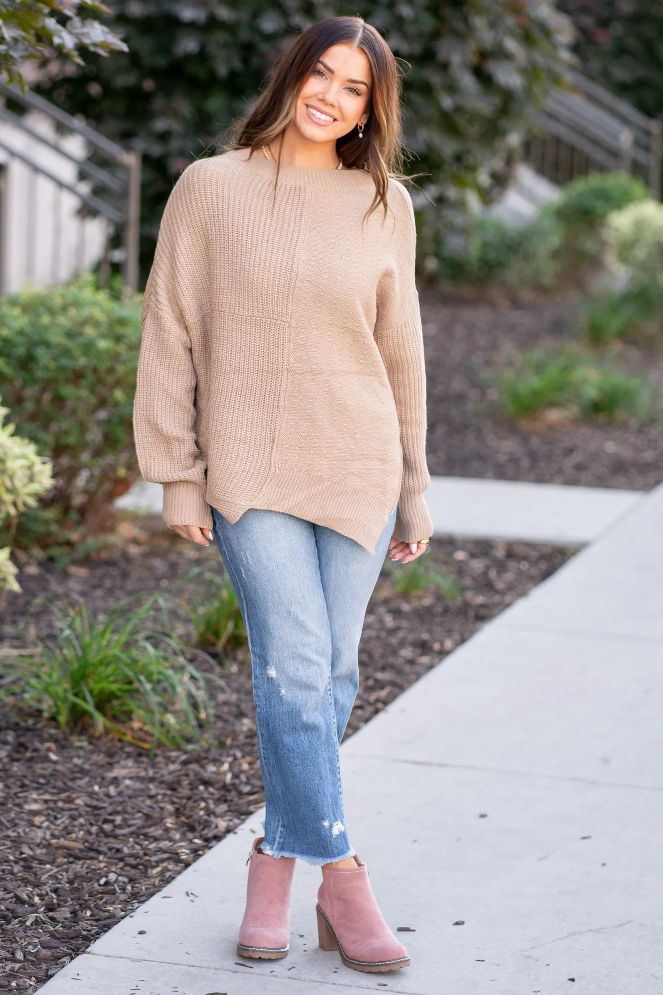 Full Size Side Slit Texture Asymmetric Sweater