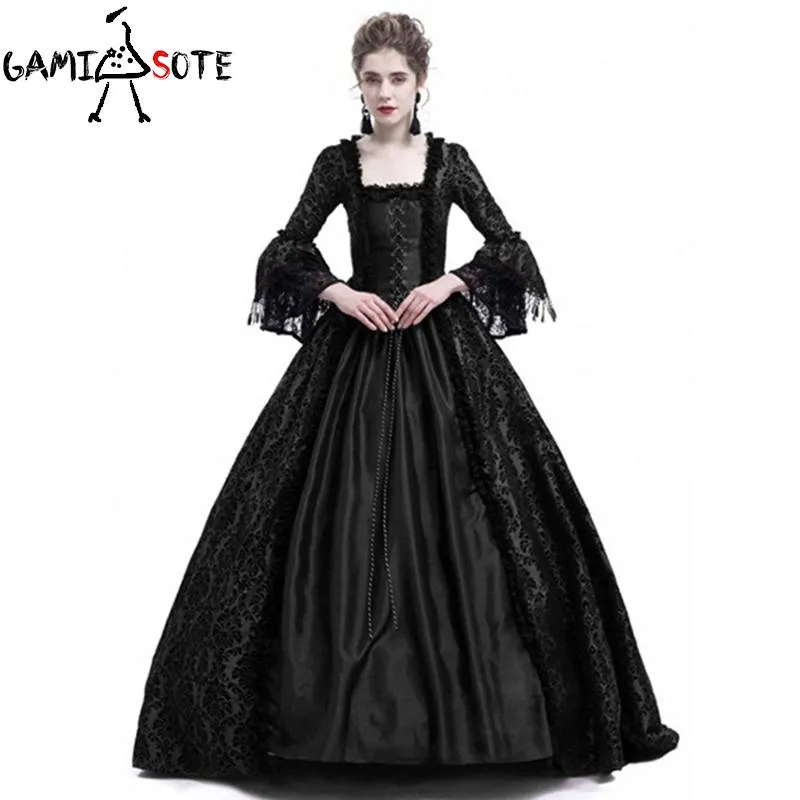 GAMISOTE Gothic Women Vintage Medieval Dress Gothic Maxi Halloween Dress Retro Long Gown Lace Dress