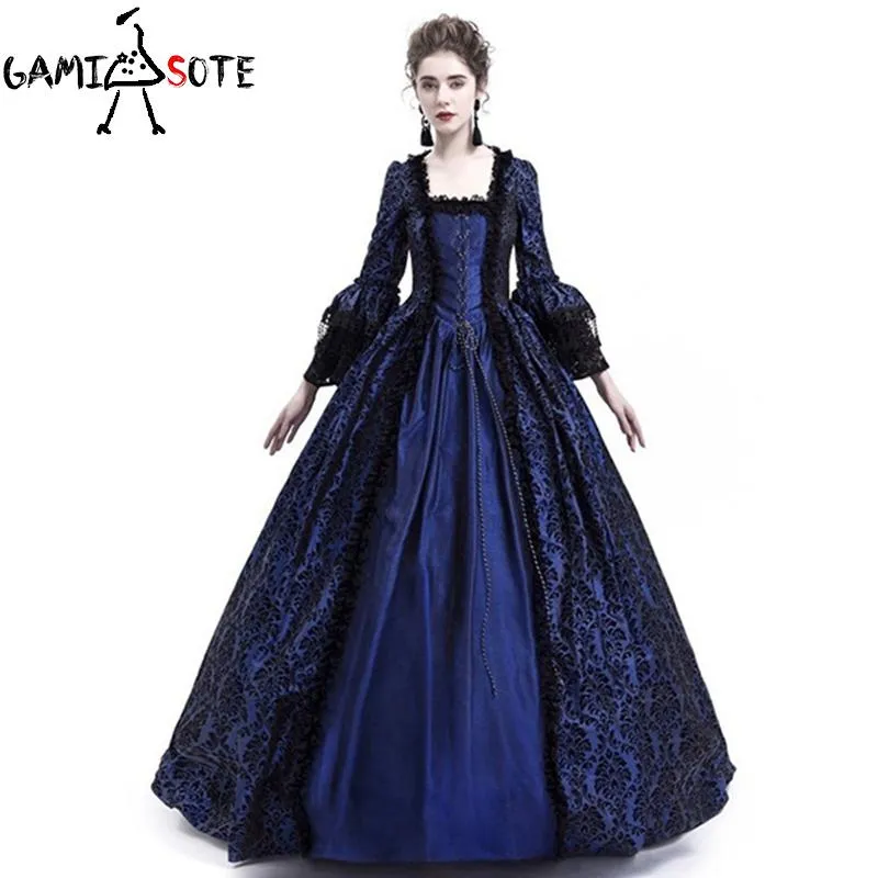 GAMISOTE Gothic Women Vintage Medieval Dress Gothic Maxi Halloween Dress Retro Long Gown Lace Dress