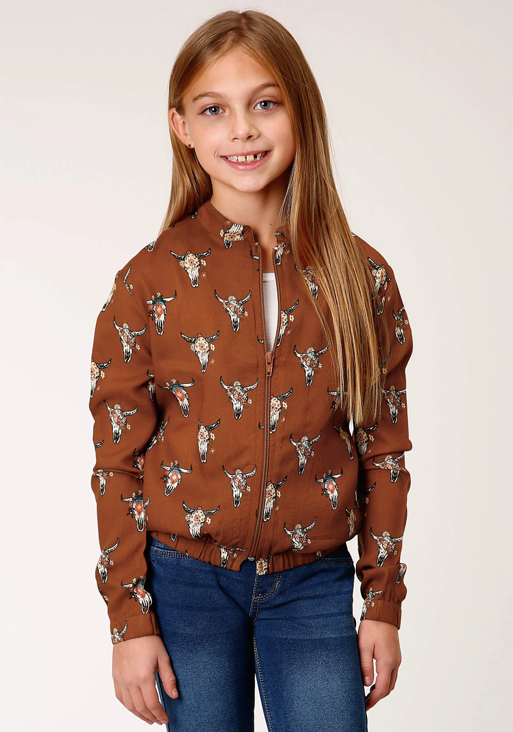 GIRLS COWSKULLS PRINT BOMBER STYLE JACKET