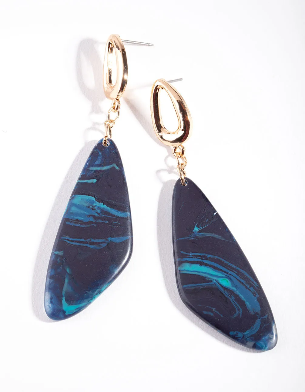 Gold Blue Irregular Drop Earrings