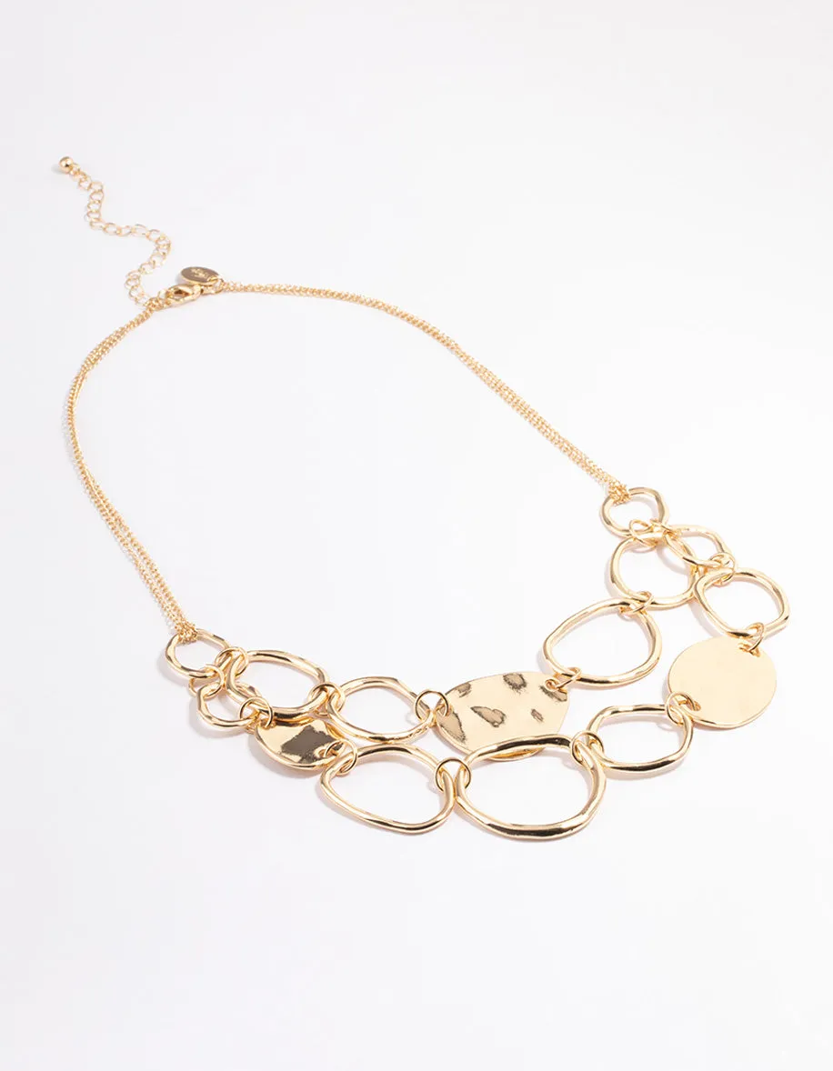 Gold Mixed Irregular Disc Necklace