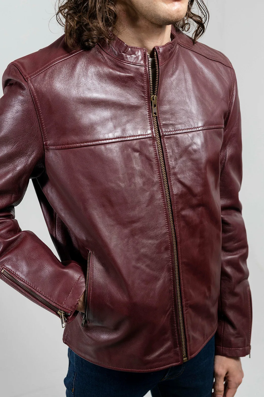 Grayson Mens Leather Jacket Oxblood (POS)