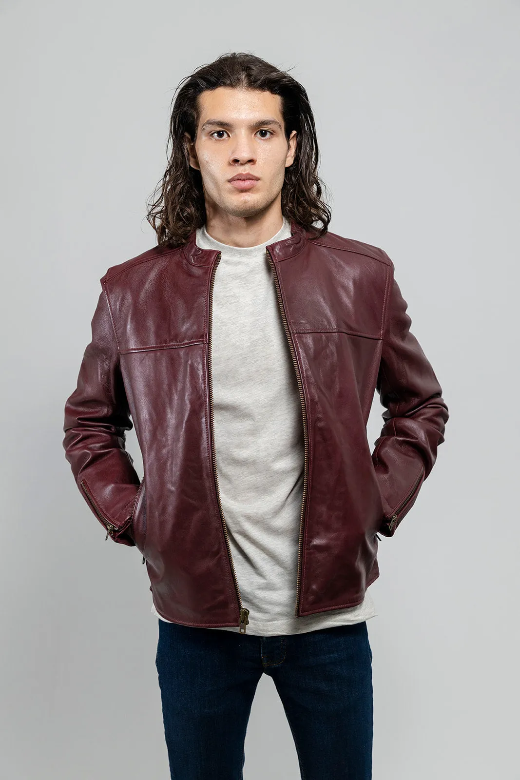 Grayson Mens Leather Jacket Oxblood (POS)