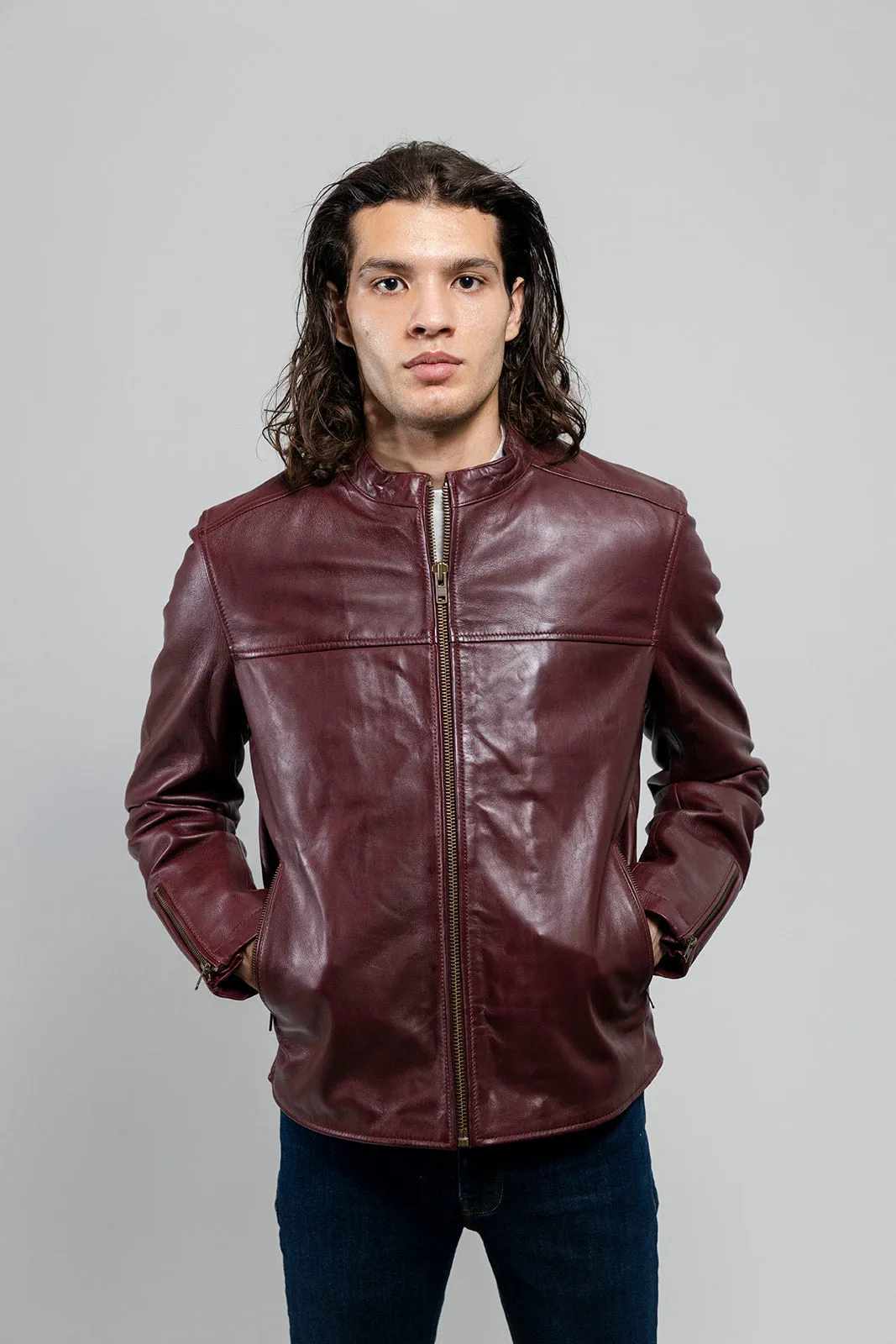 Grayson Mens Leather Jacket Oxblood (POS)