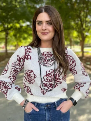 Hayride Cutie White & Maroon Sweater