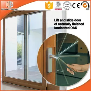 High Praised Aluminum Clading Solid Wood Lift Sliding Door, Double Glass Sliding Door Irregular Divided Light Grille - China Wood Door, Solid Wood Door