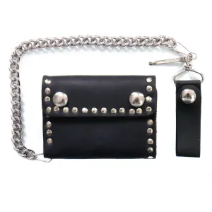 Hot Leathers 4" Premium Leather Studded Bi-Fold Chain Wallet WLC3105