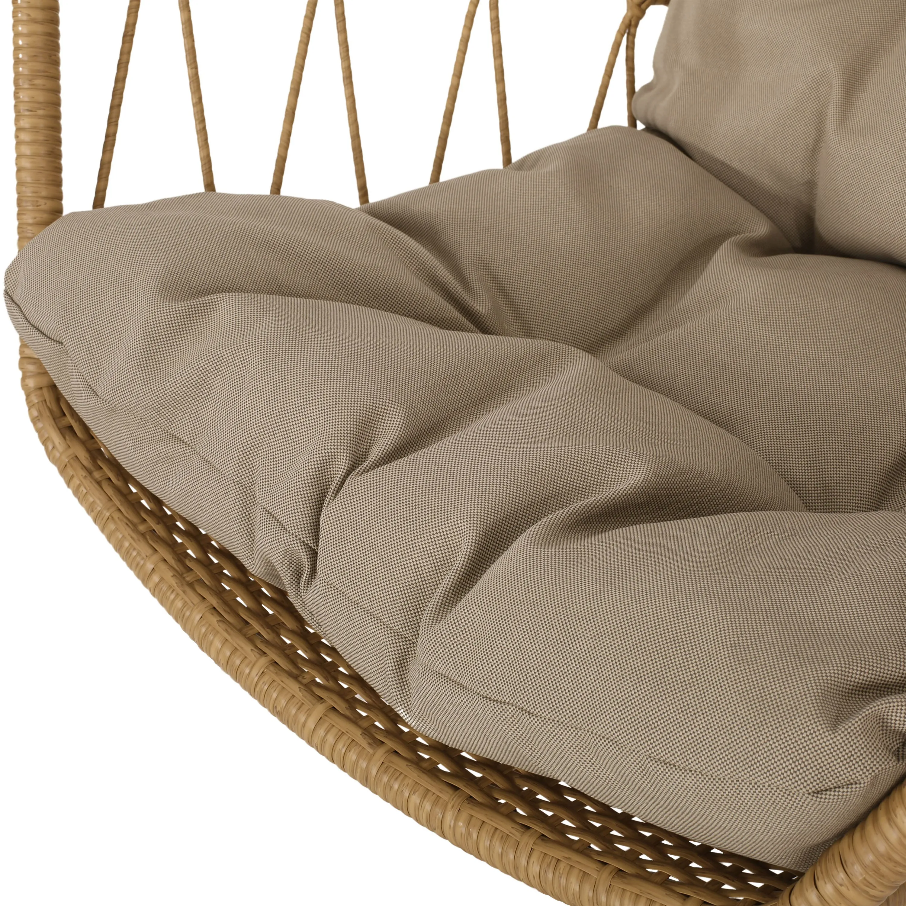 Jewell Outdoor Wicker Hanging Basket Chair with Cushions, Light Brown, Tan