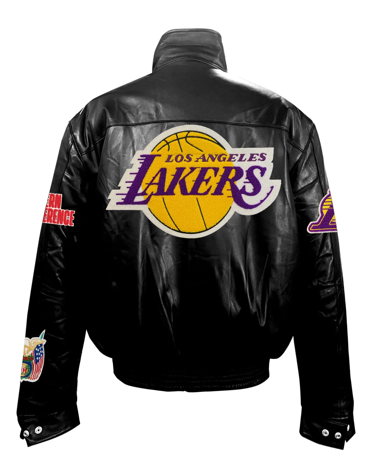 LOS ANGELES LAKERS FULL LEATHER PUFFER JACKET Black